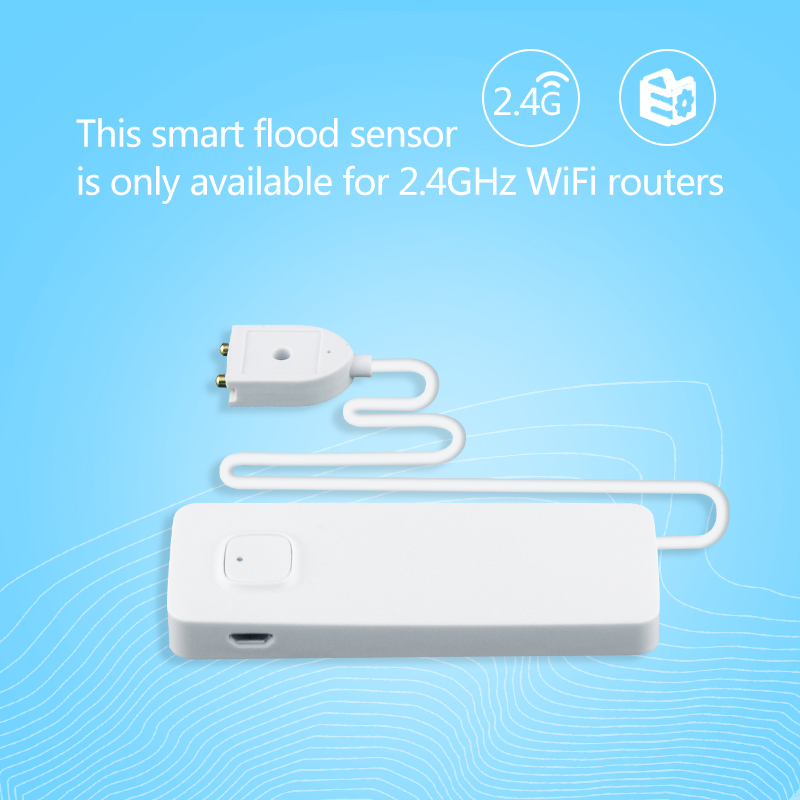 WiFi Smart Flood Sensor Water Leakage Detector Flood Overflow Alert Security Alarm System